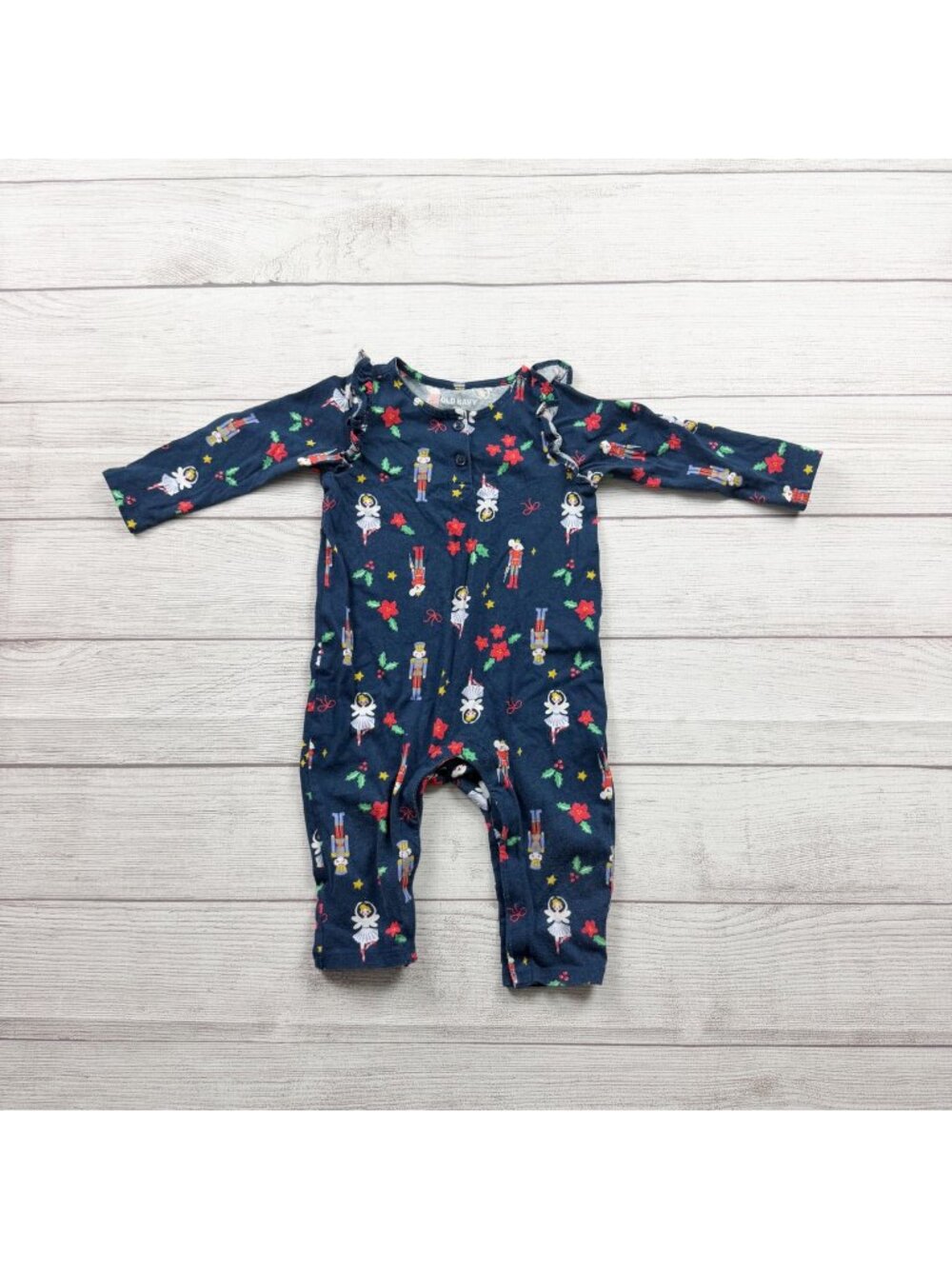 Old Navy Baby Nutcracker Print Romper Holiday Long Sleeve 6-12 Months